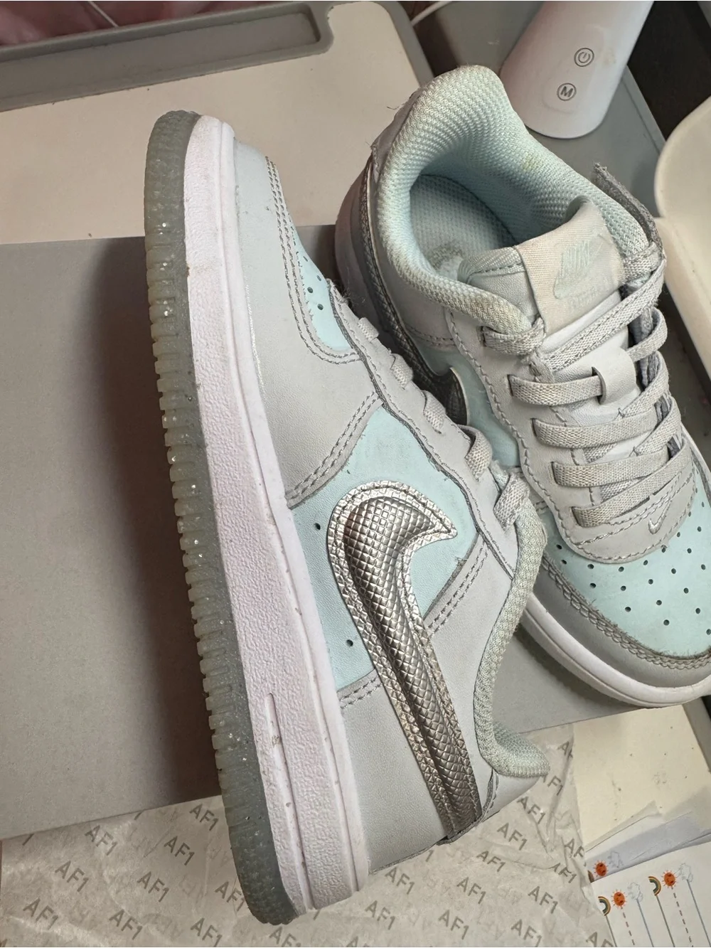 Nike AF1 Low-Top Sneakers in Mint Green and Light Gray